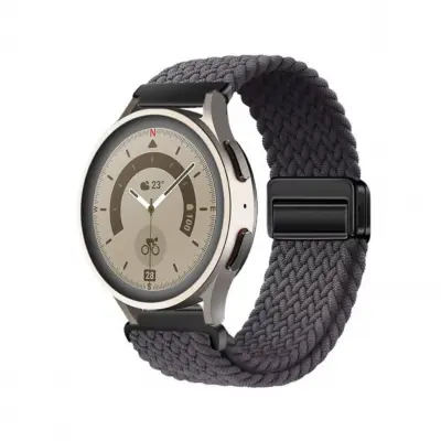 Najlonska tkana magnetska narukvica kompatibilna sa Samsung Watch7/6 - Siva Crna