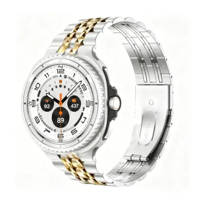 Metalna narukvica od nehrđajućeg čelika kompatibilna sa Samsung Galaxy Watch 8/8 Classic - Dizajn sa sedam perli srebrna+zlatna