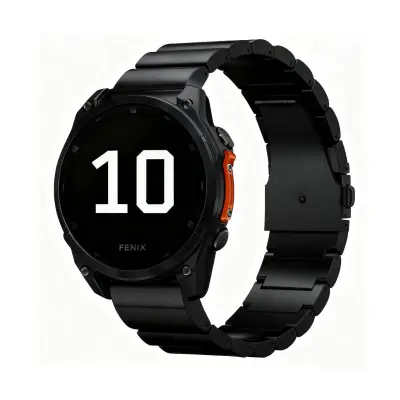 22mm Quick Release Titanium Watch Band with Large Grain Flat Buckle, compatible with Garmin Fenix 8 Crna