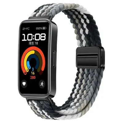 Najlonska tkana magnetska narukvica kompatibilna s Huawei Band 8/9/10 - Višebojne opcije Crna+Siva