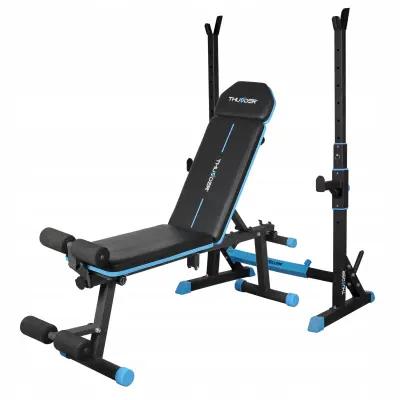 THUNDER® WOXIC klupa za fitness s podesivim nagibom, ekspanderima i blokadom za noge + CARMI stalak za dugu šipku - do 150 kg / 200 kg