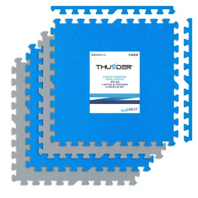 Zaštitne prostirke za fitness THUNDER PZ-04 – 60 × 60 cm, set od 4 dijela, plavo-sive prostirke za slaganje, 2 cm