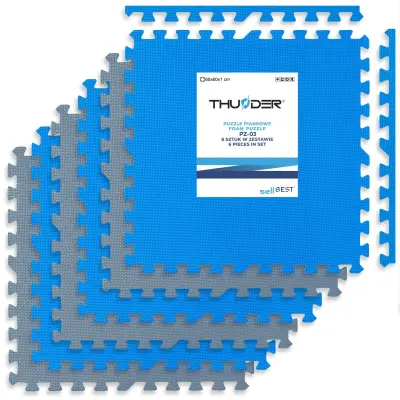 Zaštitne prostirke za fitness THUNDER PZ-03 – 60 × 60 cm, set od 6 dijelova, plavo-sive prostirke u obliku slagalice