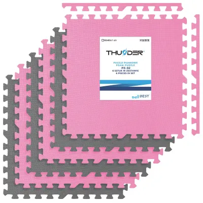 Zaštitne prostirke za fitness THUNDER PZ-02 – 60 × 60 cm, set od 6 dijelova, ružičasto-sive prostirke za slaganje