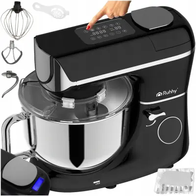 2300W dodirni planetarni mikser robot LCD s grijanim posudom + vaga crna 5,5L