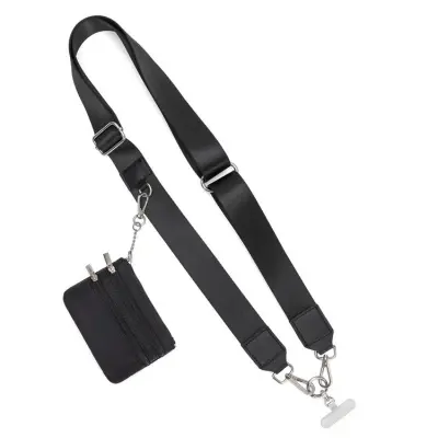 Multifunkcionalna odvojiva najlonska lanyard za telefon sa širokim remenom za rame i torbicom za novčiće Crna