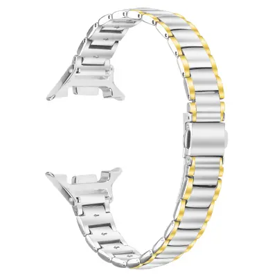 Elegantni remen od nehrđajućeg čelika s trostrukim perlama, kompatibilan sa Samsung Galaxy Watch8/8 Classic srebrna+zlatna