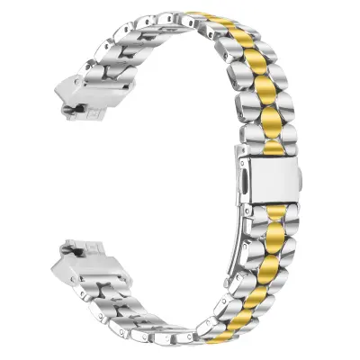 Elegantna srebrna narukvica od nehrđajućeg čelika s biserima kompatibilna s Fitbit Inspire/Inspire 2/Inspire HR srebrna+zlatna