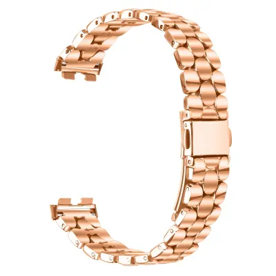 Elegantna narukvica od nehrđajućeg čelika s biserima kompatibilna s Huawei Band 8/9/10 Ružičasto zlato