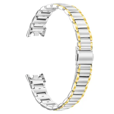 Elegantni remen od nehrđajućeg čelika kompatibilan s Xiaomi Band 8/9/10 - Tanak dizajn s tri perle srebrna+zlatna
