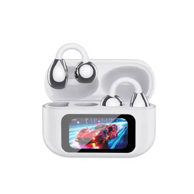 Full Color Smart Screen Clip-on Bluetooth Earbuds - Long Battery, Low Latency Bijela