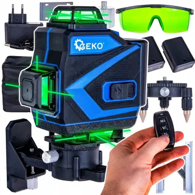 Set 4D 2x aku. zeleni 16 linijski gredbeni laserski nivelir 360°