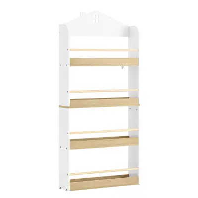 Montessori Zidna Polica za Knjige s Četiri Police Bijela 60x15x130.5cm KMB121-WN