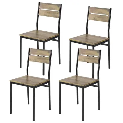 Blagovaonska Stolica Vintage Stila s Sjedalom i Naslonom Efekta Drva 39x37x44cm FST72-Nx4