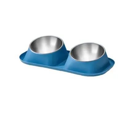 Podignuta dvostruka zdjela za kućne ljubimce od nehrđajućeg čelika - Dizajn za zaštitu vrata Plava