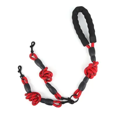 Tangle-Free Double Dog Leash - Red, Reflective, Strong Crvena