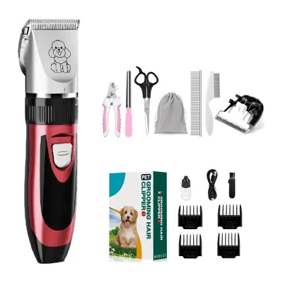 Professional Pet Electric Hair Clipper Set with Ceramic Blade and Accessories Crvena