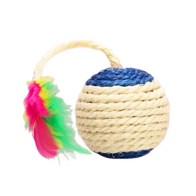 Sisal Ball Feather Cat Toy - Interaktivna igra i zabava grebanja Plava