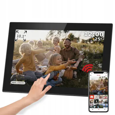 Digitalni okvir za fotografije osjetljiv na dodir FRAMEO Wi-Fi zvučnik 10,1€ł crni + aplikacija