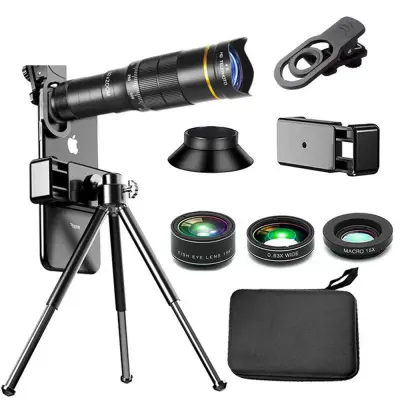 32x Zoom teleskop za mobilni telefon s kopčom, stativom i kompletom objektiva za fotografiju na otvorenom Crna