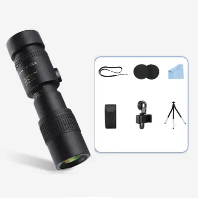 10-30x30 Zoom Monokularni Teleskop s Kopčom za Telefon i Tronošcem - Optika visoke definicije Crna
