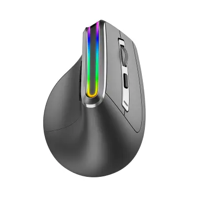 Bežični Bluetooth vertikalni miš s 3 načina rada, punjivi RGB ergonomski miš Crna