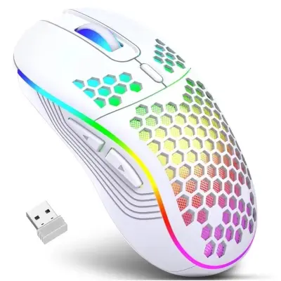 2.4G bežični miš sa svjetlosnim punjenjem - Podesivi DPI, ergonomski dizajn Bijela
