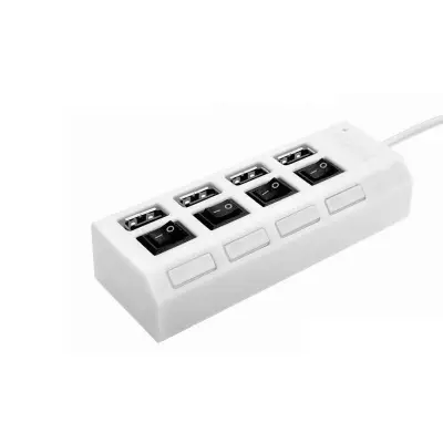 USB 2.0 4-Port Hub s individualnim prekidačima - Bijeli, idealan za proširenje povezivosti Bijela