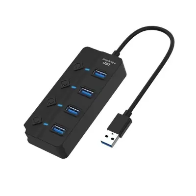 4-portni USB 2.0 Hub sa zasebnim prekidačima napajanja i LED indikatorima Crna