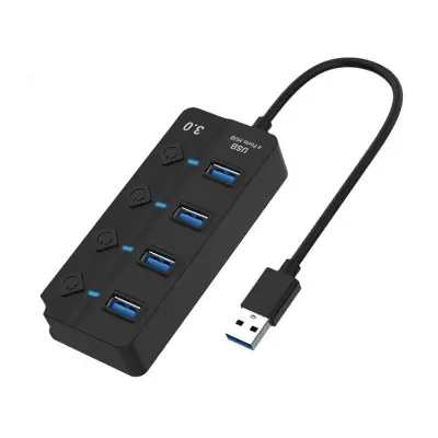 4-Portni USB 3.0 Hub s individualnim prekidačima za napajanje i LED indikatorima Crna