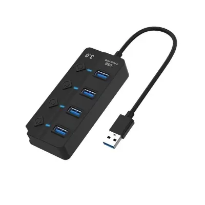 USB 3.0 Hub 4-Port s individualnim prekidačima za napajanje i LED indikatorima Crna