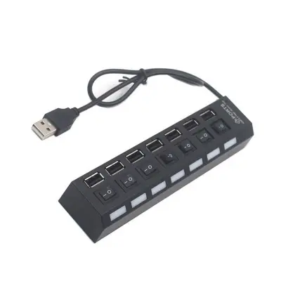USB 2.0 7-Port Hub s individualnim prekidačima - Crni, Brzi prijenos podataka Crna
