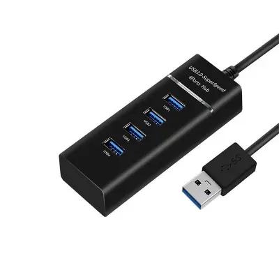 USB 3.0 HUB razdjelnik s LED indikatorom, 4-portni brzi prijenos podataka, kabel od 1,2 m - crni Crna
