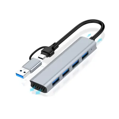 USB 3.0 4-portni hub - Type-C adapter - Brzi prijenos podataka Siva
