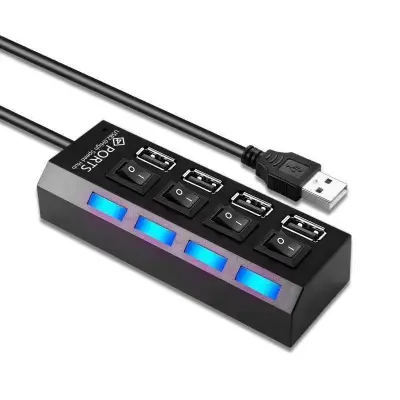 USB 2.0 4-Port Hub s individualnim prekidačima - Crni, Brzi prijenos podataka Crna