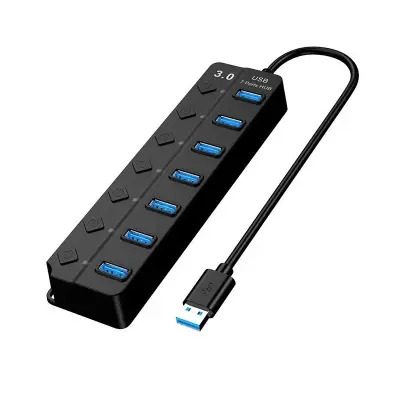 7-Portni USB 2.0 HUB sa individualnim prekidačima za napajanje i LED indikatorima - Crna Crna
