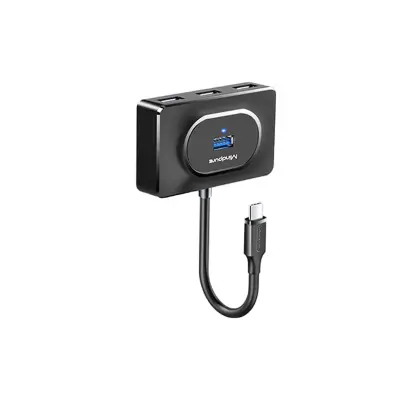 Type-C na 4-portni USB 3.0 Square Hub - Velike brzine prijenosa podataka i proširenje Crna