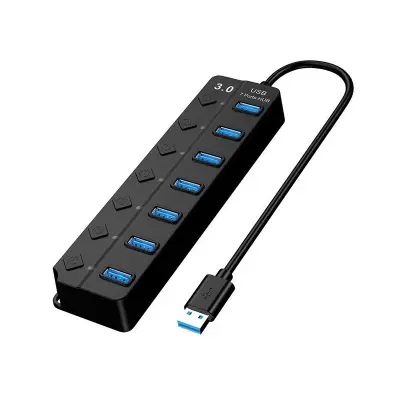 7-Port USB 3.0 Hub s Individualnim Prekidačima i LED Indikatorima Crna
