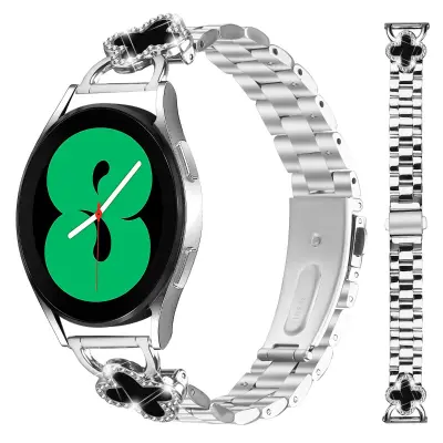 Srebrna narukvica za sat od nehrđajućeg čelika s dizajnom djeteline, kompatibilna sa Samsung Galaxy Watch serijom Srebrna