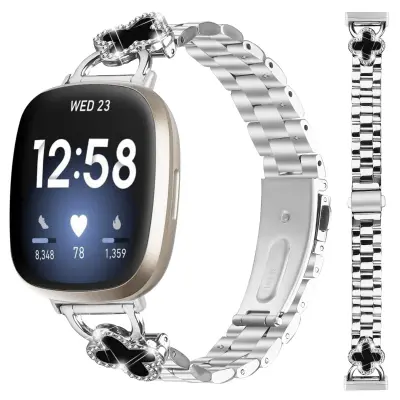Clover Stainless Steel Watch Band kompatibilan s Fitbit Versa 4/Versa 3/Sense 2 Srebrna