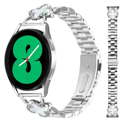 Srebrna narukvica za sat od nehrđajućeg čelika s motivom djeteline, kompatibilna sa Samsung Galaxy Watch serijom Srebrna