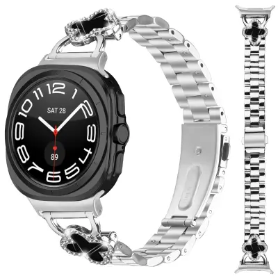 Clover Stainless Steel Watch Band Compatible with Samsung Galaxy Watch7 47MM Srebrna
