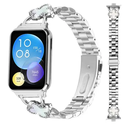 Elegantni srebrni remen od nehrđajućeg čelika s privjeskom djeteline s četiri lista kompatibilan sa Xiaomi Mi Band 8 Pro/Redmi Watch Srebrna