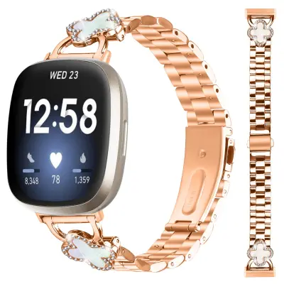 Narukvica od nehrđajućeg čelika u boji ružičastog zlata s dizajnom djeteline, kompatibilna s Fitbit Versa 4/Versa 3/Sense 2 Ružičasto zlato