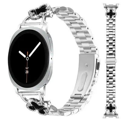 Clover Metal Stainless Steel Three-Bead Strap Compatible with Samsung Galaxy Watch8/8 Classic Srebrna