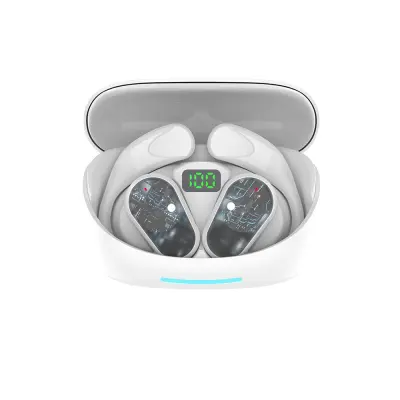 Bežične Bluetooth 5.3 slušalice otvorenih ušiju s LED zaslonom za napajanje Bijela