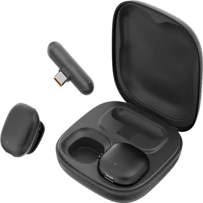 AI Noise Cancelling Wireless Lavalier Microphone with Magnetic Charging Case Crna