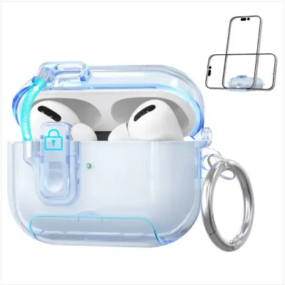 Prozirna plava TPU zaštitna futrola kompatibilna s AirPods Pro 3 s funkcijom stalka Plava