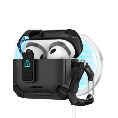 Magnetska crna futrola za AirPods Pro 3 kompatibilna s MagSafe, s horizontalnim i vertikalnim stalkom Crna