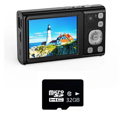 96MP 5K Digitalni fotoaparat sa 6x optičkim zumom, dvostrukom lećom i TF karticom od 32 GB Crna